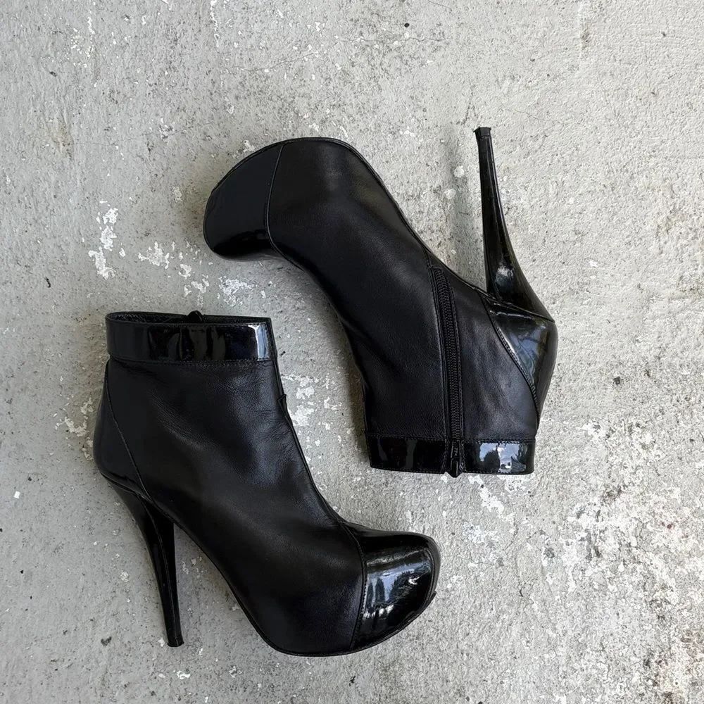 Stuart Weissman agree, platform, patent leather and leather booties